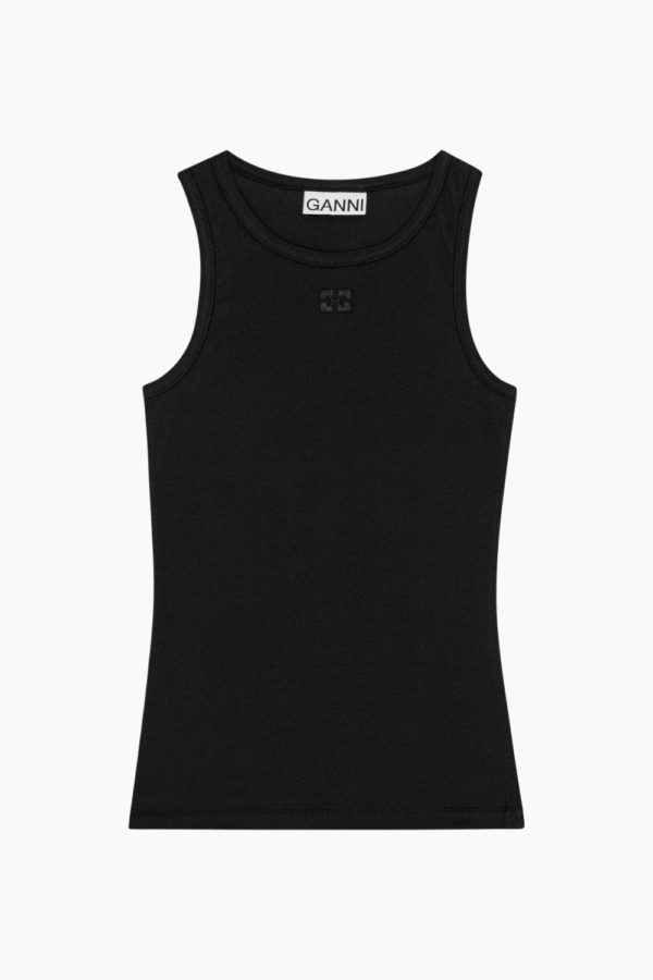 Soft Cotton Rib Tank Top T3898 - Black - GANNI - Sort XS