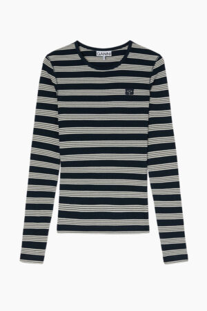 Soft Cotton Stripe Rib Longsleeve A1050066 - Sky Captain - GANNI - Stribet XL