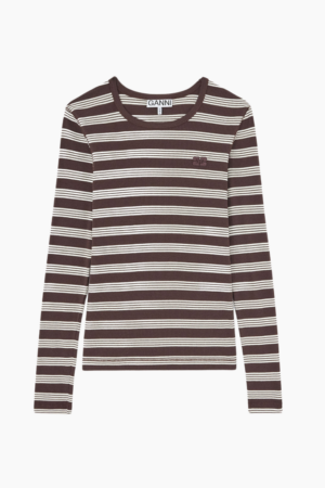 Soft Cotton Stripe Rib Longsleeve A1050194 - Mole - GANNI - Stribet S