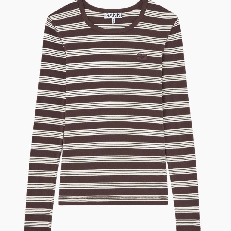 Soft Cotton Stripe Rib Longsleeve A1050194 - Mole - GANNI - Stribet S