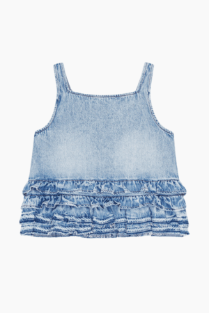 Soft Rigid Denim Frill Top J1818 - Light Blue Stone - GANNI - Blå M