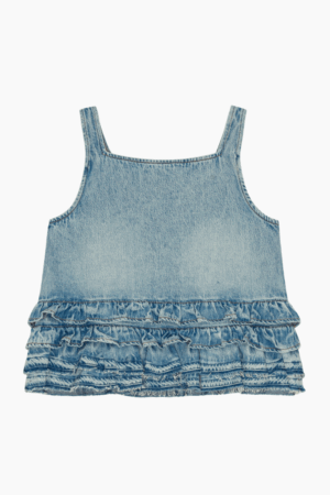 Soft Rigid Denim Frill Top J1818 - Light Blue Stone - GANNI - Blå XS