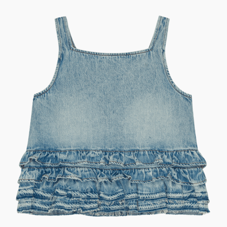 Soft Rigid Denim Frill Top J1818 - Light Blue Stone - GANNI - Blå XS
