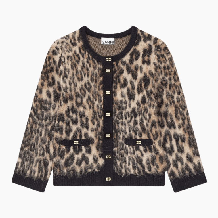 Soft Wool Leo 3/4 Sleeve Cardigan K2668 - Leopard - GANNI - Leopard L