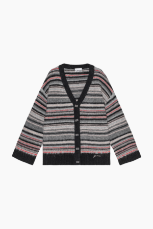 Soft Wool Stripe Boxy Cardigan K2357 - Phantom - GANNI - Stribet XS