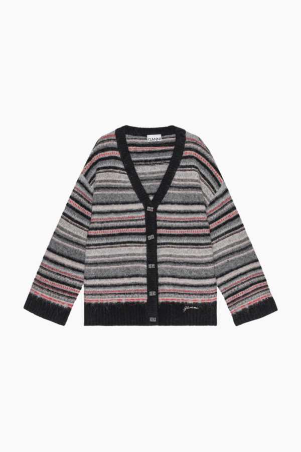 Soft Wool Stripe Boxy Cardigan K2357 - Phantom - GANNI - Stribet XS