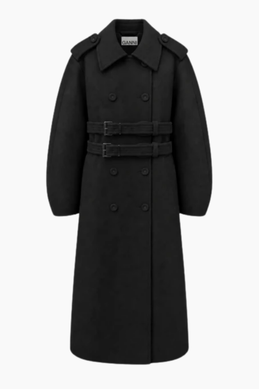 Splittable Wool Trench Coat - Black - GANNI