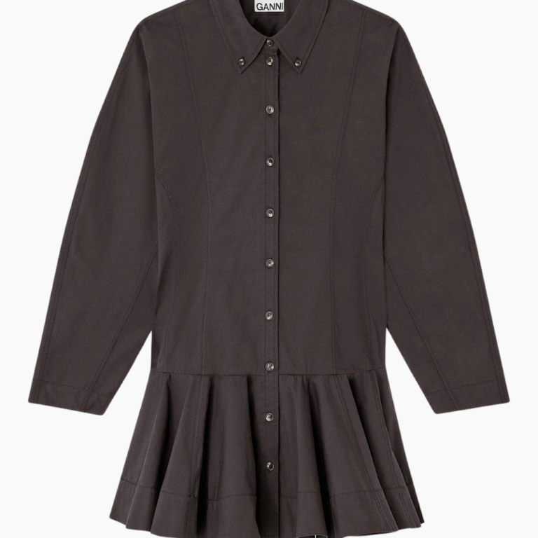 Stretch Cotton Buttoned Mini Dress W1001 - Black - GANNI - Sort S