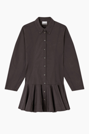 Stretch Cotton Buttoned Mini Dress W1001 - Black - GANNI - Sort XS
