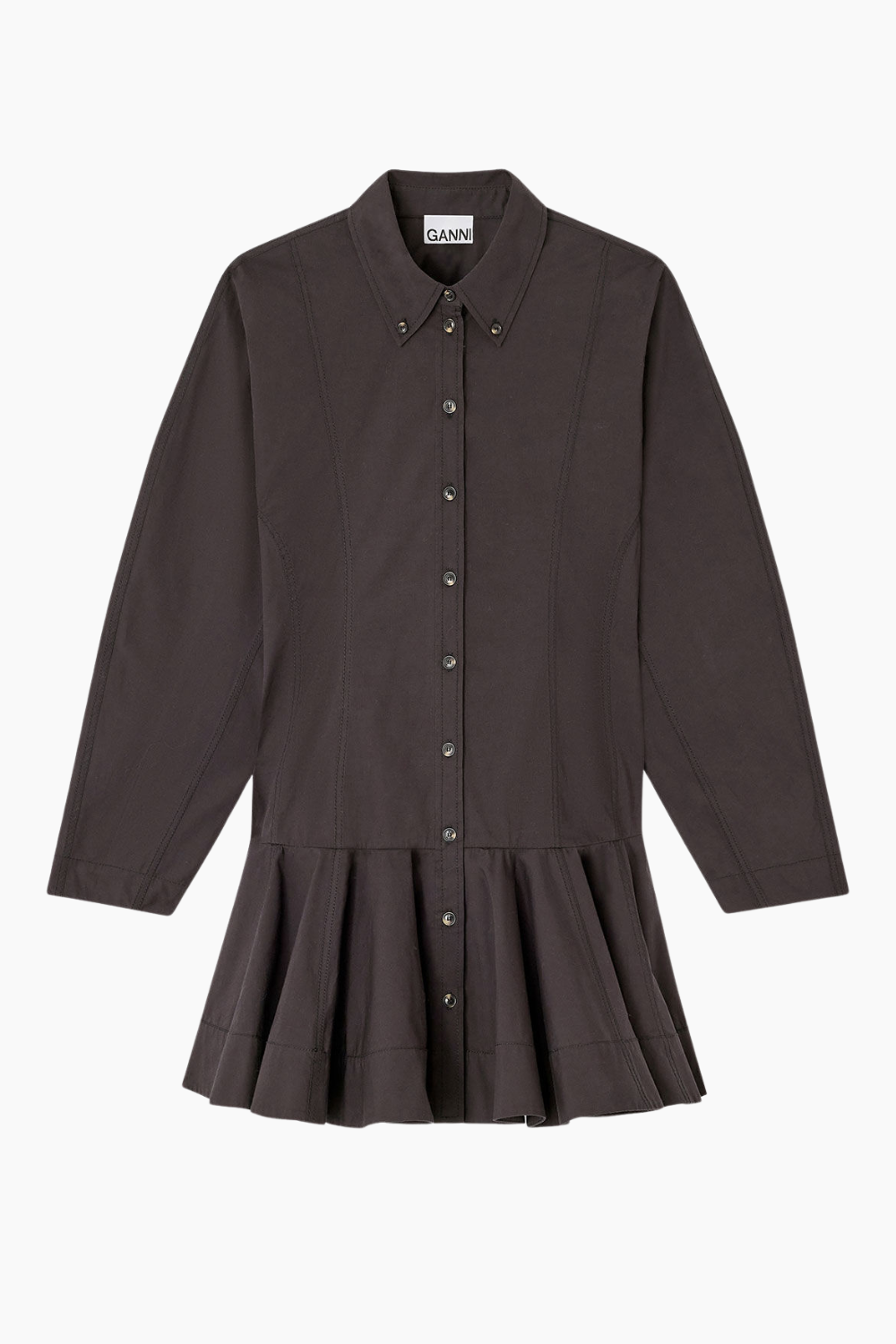 Stretch Cotton Buttoned Mini Dress W1001 - Black - GANNI - Sort XS