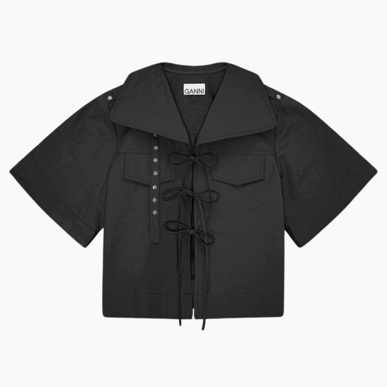 Stretch Cotton Cowl Neck Blouse W0880 - Black - GANNI - Sort S