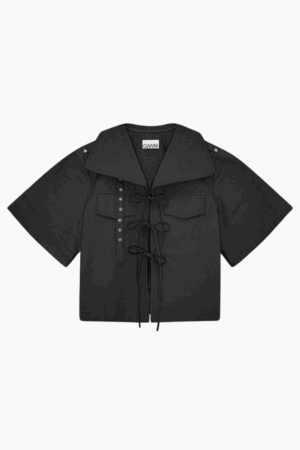 Stretch Cotton Cowl Neck Blouse W0880 - Black - GANNI - Sort S