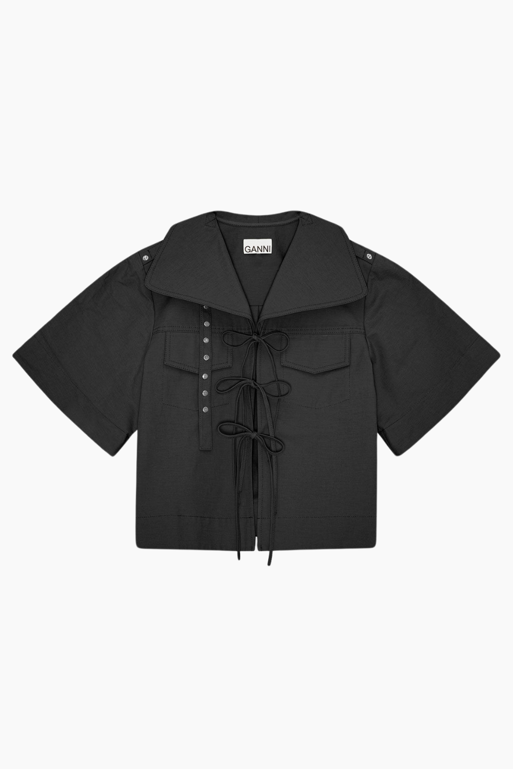 Stretch Cotton Cowl Neck Blouse W0880 - Black - GANNI - Sort XS