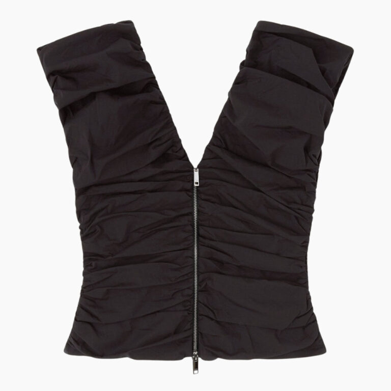 Stretch Cotton Ruched Top A1040071 - Black - GANNI - Sort XS