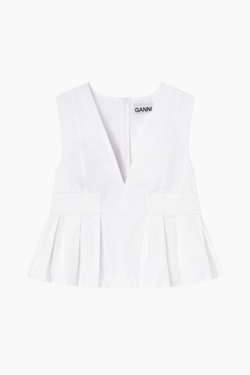 Stretch Cotton V-neck Pocket Blouse A1040124 - Bright White - GANNI