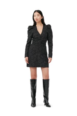 Stretch Jacquard Vneck Mini Dress