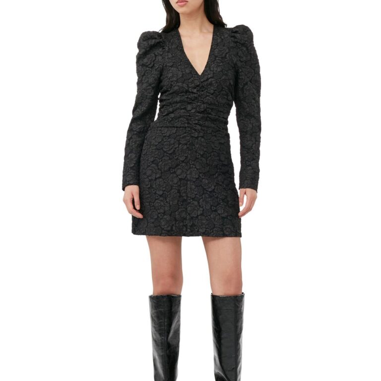 Stretch Jacquard Vneck Mini Dress