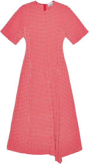 Stretch Seersucker Slit Long Dress