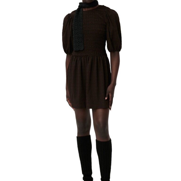 Stretch Seersucker Smock Mini Dress