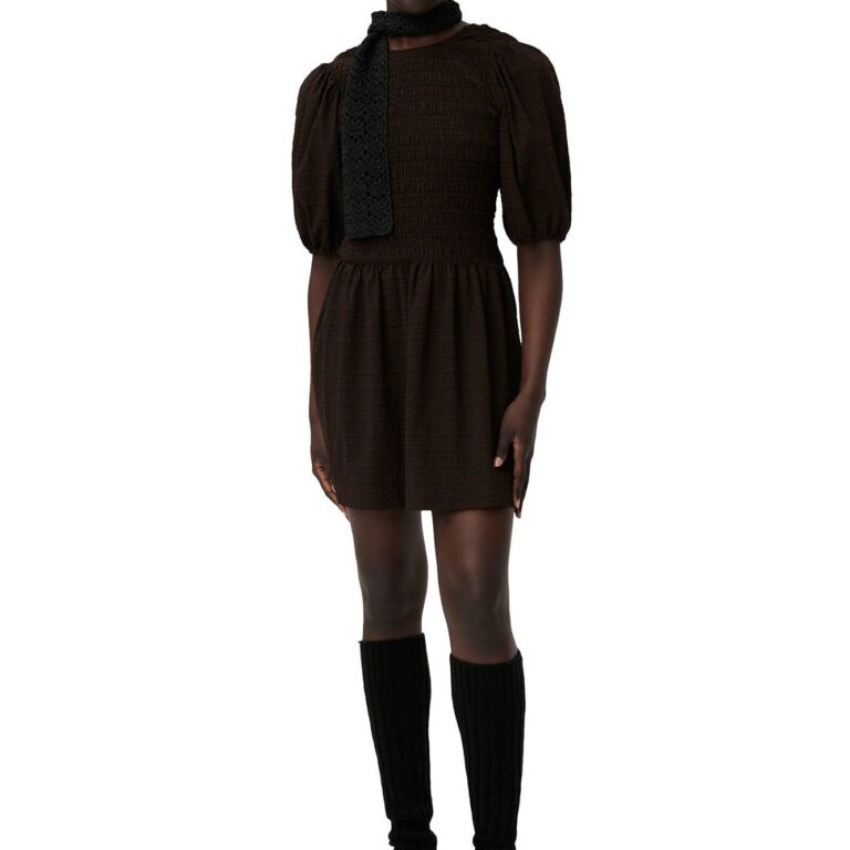 Stretch Seersucker Smock Mini Dress