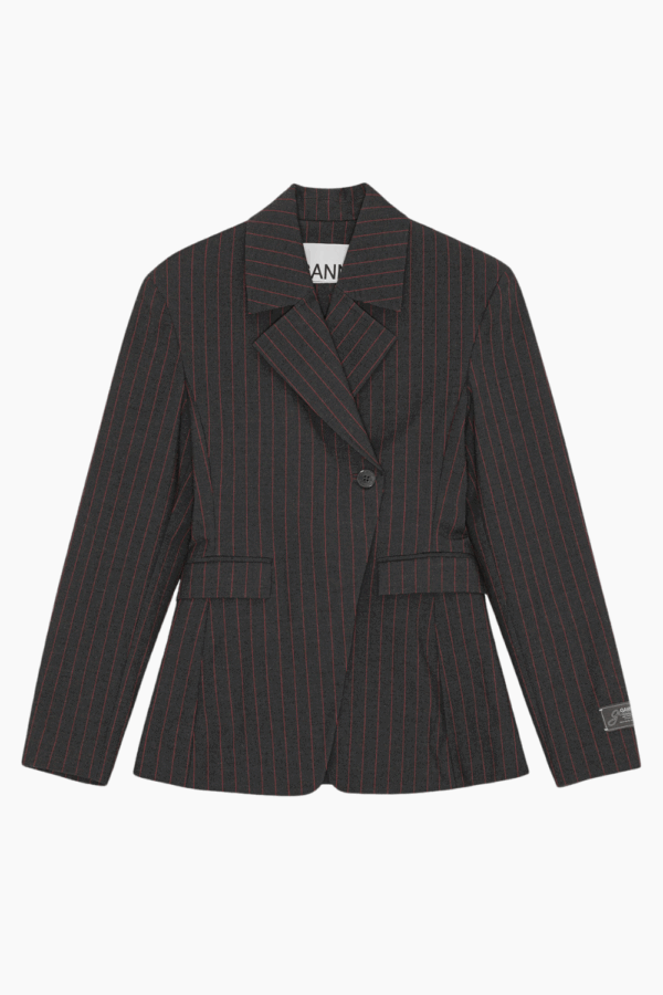 Stretch Stripe Blazer W0578 - Phantom - GANNI - Stribet XS