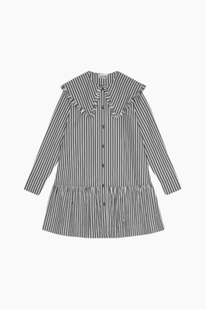 Stripe Cotton Big Collar Mini Shirt Dress W0098 - Black - GANNI - Stribet S