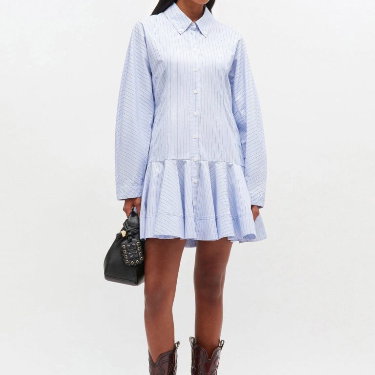 Stripe Cotton Buttoned Mini Dress