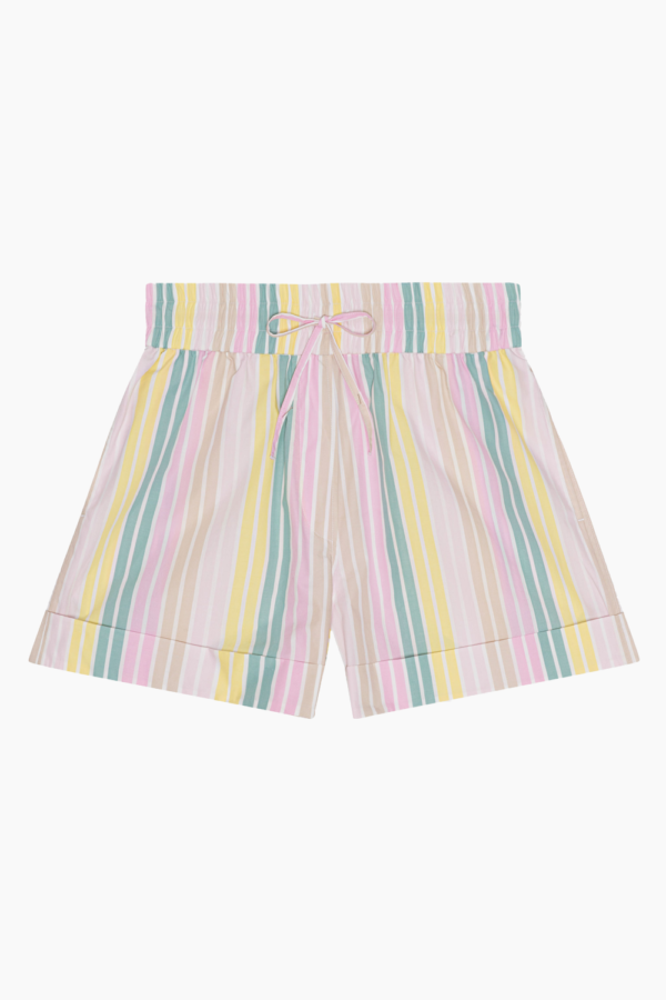 Stripe Cotton Elasticated Shorts F7768 - Multicolor - GANNI - Stribet XS