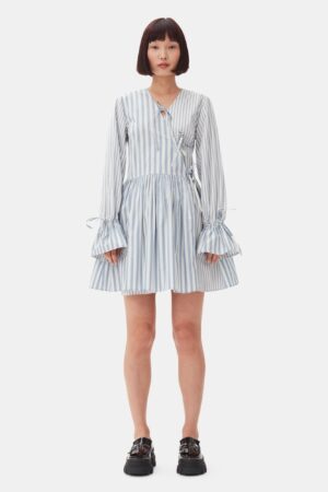 Stripe Cotton Mini Wrap Dress