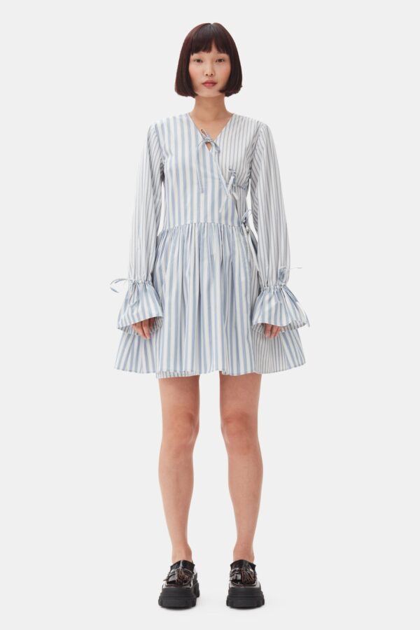 Stripe Cotton Mini Wrap Dress
