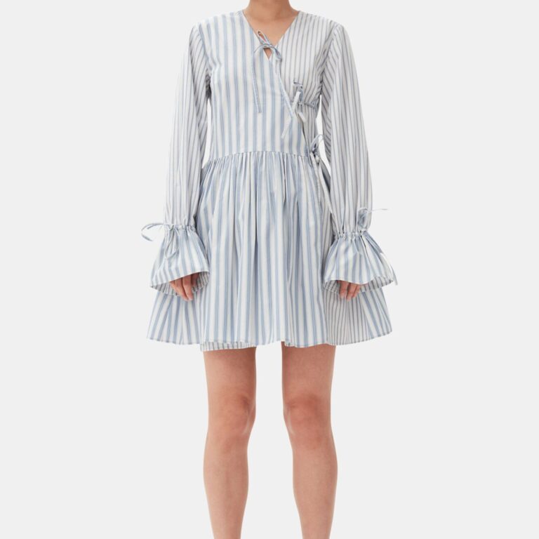 Stripe Cotton Mini Wrap Dress