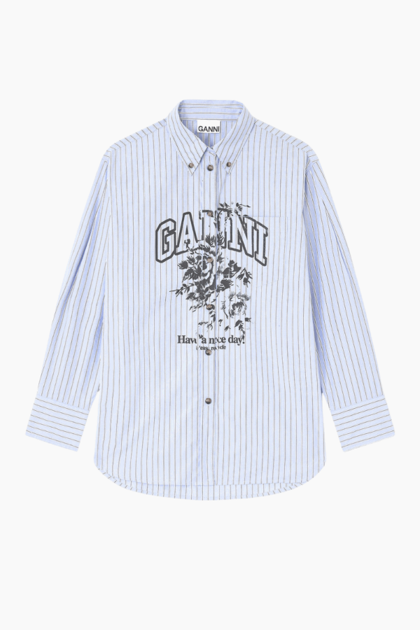 Stripe Cotton Oversized Shirt W0826 - Lavender Lustre - GANNI - Stribet S