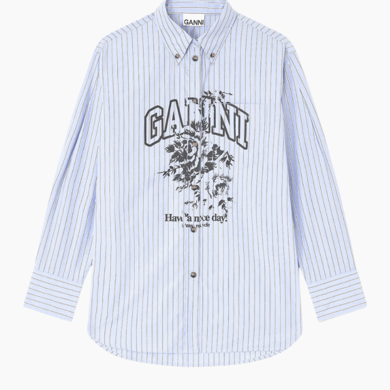Stripe Cotton Oversized Shirt W0826 - Lavender Lustre - GANNI - Stribet S