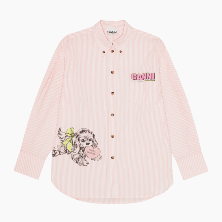 Stripe Cotton Oversized Shirt W0898 - Peach Parfait - GANNI - Stribet M