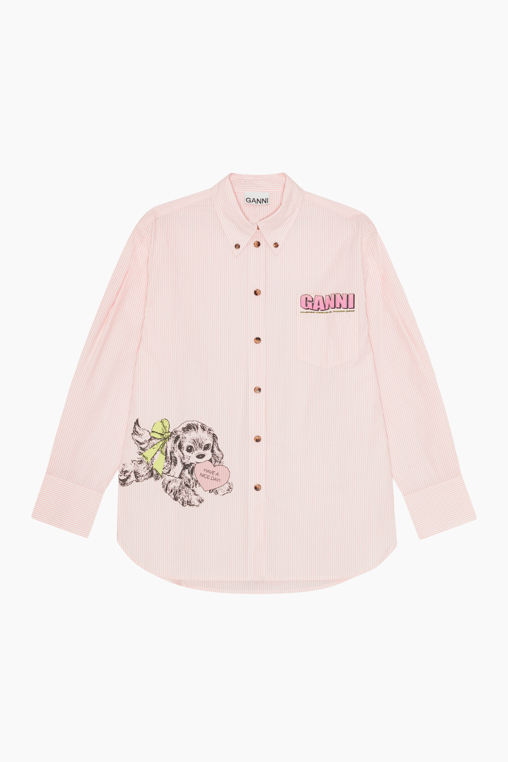 Stripe Cotton Oversized Shirt W0898 - Peach Parfait - GANNI - Stribet M