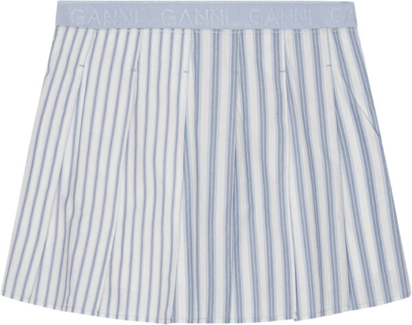 Stripe Cotton Pleated Mini Skirt