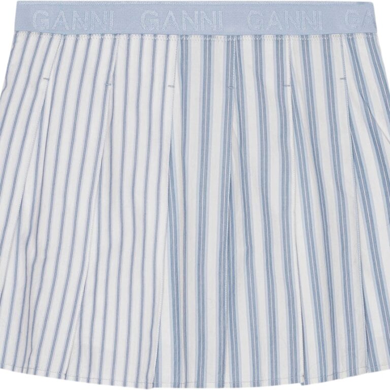 Stripe Cotton Pleated Mini Skirt