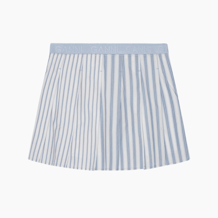 Stripe Cotton Pleated Mini Skirt F9599 - Egret - GANNI - Stribet M
