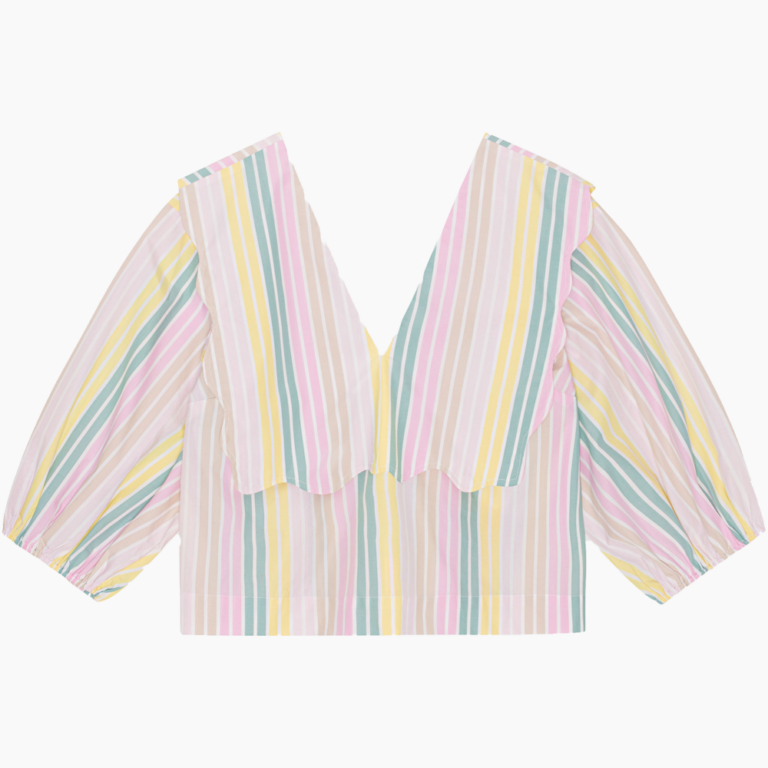 Stripe Cotton Rhythm Collar Blouse F7767 - Multicolour - GANNI - Stribet S