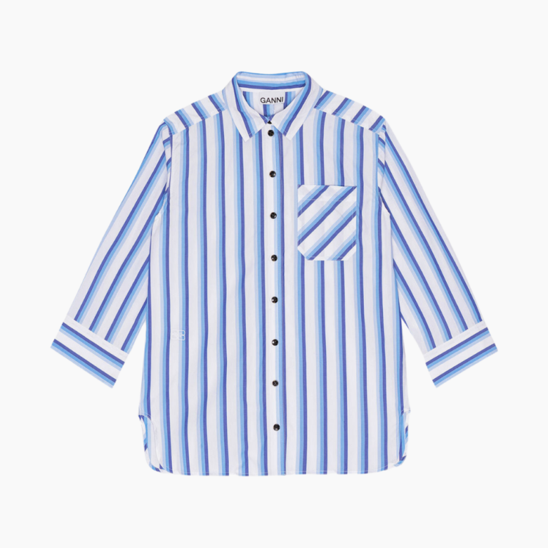 Stripe Cotton Shirt F9153 - Silver Lake Blue - GANNI - Stribet XS