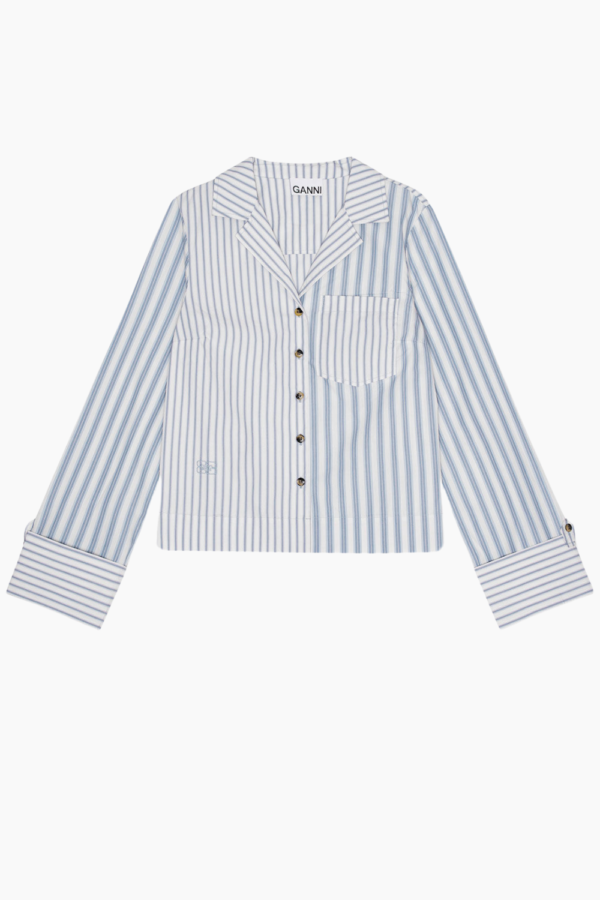 Stripe Cotton Shirt F9598 - Egret - GANNI - Stribet XL