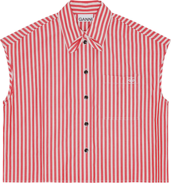 Stripe Cotton Tie Collar Shirt