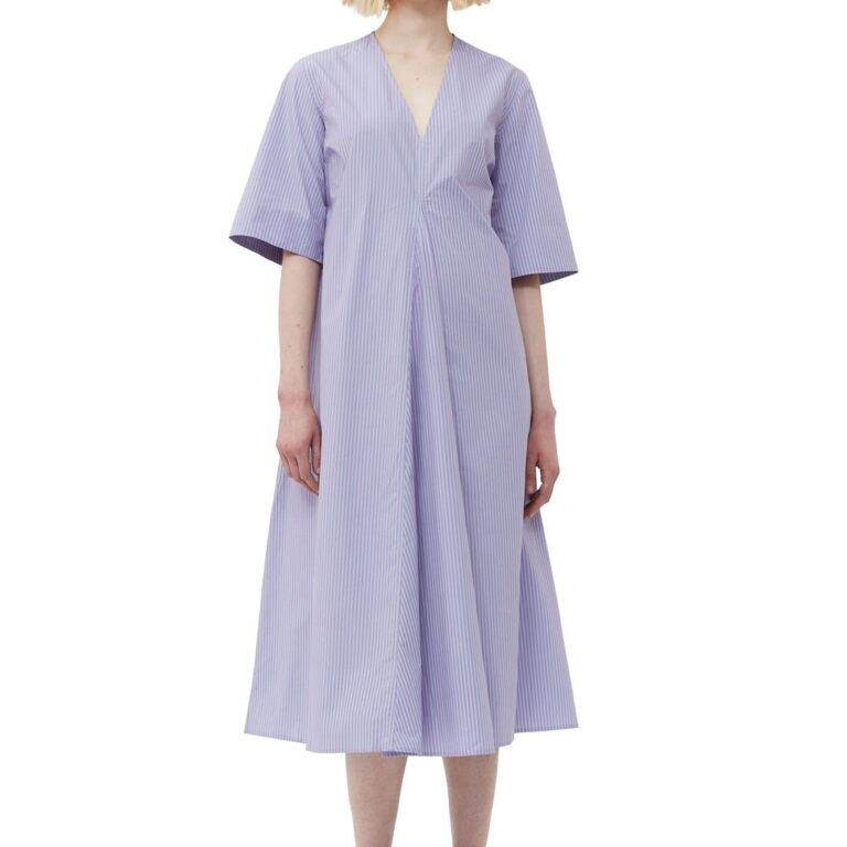 Stripe Cotton Vneck Maxi Dress