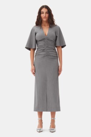 Stripe Suiting Vneck Fitted Dress