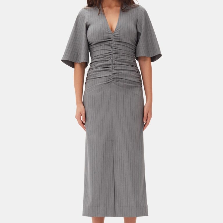 Stripe Suiting Vneck Fitted Dress