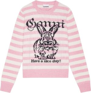 Striped Graphic Wool Mix Bunny Crew