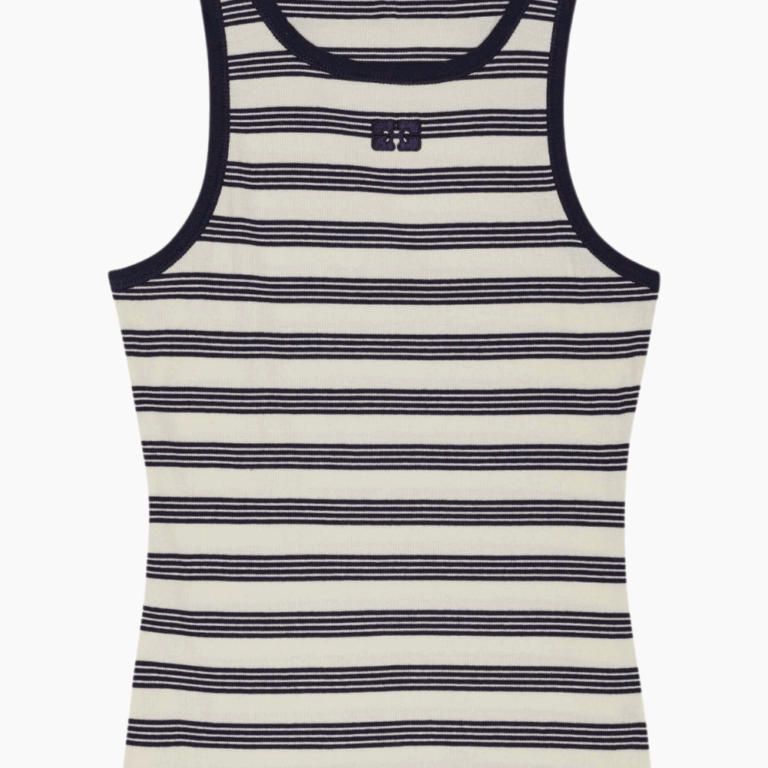 Striped Soft Cotton Rib Tank Top T4144 - Sky Captain - GANNI - Stribet M