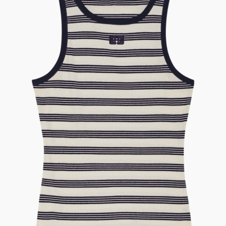 Striped Soft Cotton Rib Tank Top T4144 - Sky Captain - GANNI - Stribet XS