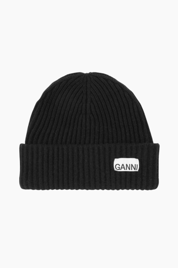 Structured Rib Beanie A4429 - Black - GANNI - Sort One Size