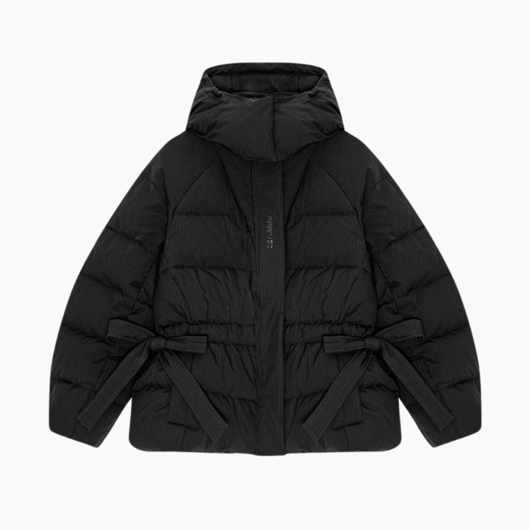 Tech Seersucker Oversized Puffer Jacket F9496 - Black - GANNI - Sort XXS/XS